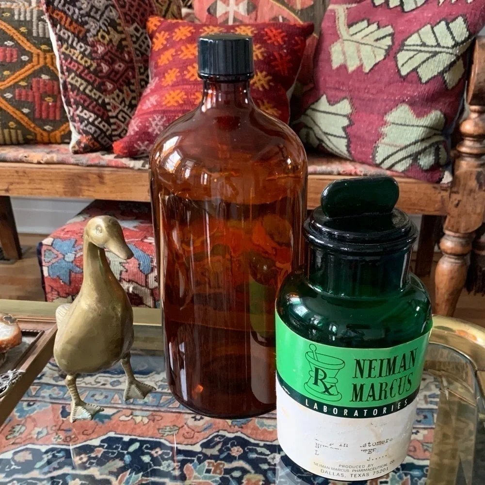 VTG Upjohn Large Amber Glass Pharmacy Bottle